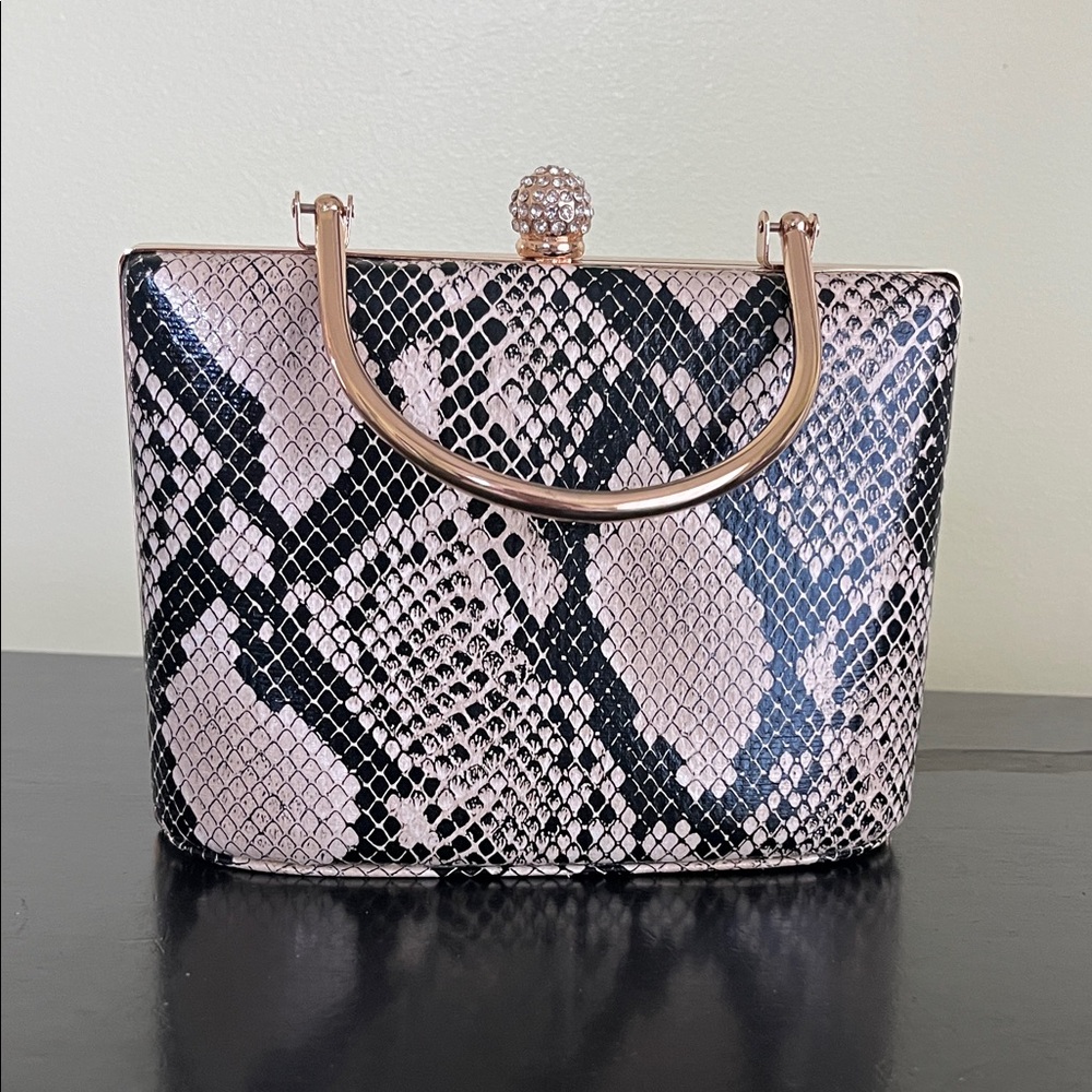 Fashion Snakeskin Evening Top Handle Clutch Purse Chain Shoulder Cross-body Bag